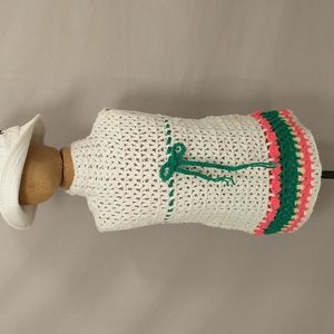 Vintage 60's 70's Crochet Knit Mini Dress Tunic Girls Groovy Mid Authentic